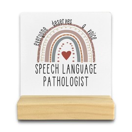 QASHWEY Everyone Deserves a Voice Wood Plaque Sign Desk Decor,Speech Language Pathologist Gifts,Speech Therapy Gift SLP Gift Wood Plaque Sign Desk Decor with Wooden Stand for Home Office