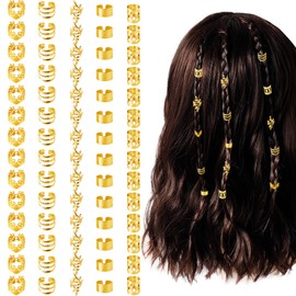 sesameless 70 Pcs Hair Jewelry For Braids,Gold Hair Cuffs Dreadlock Accessories,Adjustable Hair Rings Braid Decorations For Women and Girls (gold)
