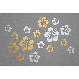 WANDfee Wall Tattoo Hibiscus Flowers Hibiscus Flowers Choice of Colour Wall Sticker Tile Stickers Silver Gold