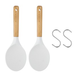 uxcell 2pcs Silicone Rice Paddle Nonstick Rice Spoon Heat Resistant Round Rice Spatula for Rice Mashed Potato White