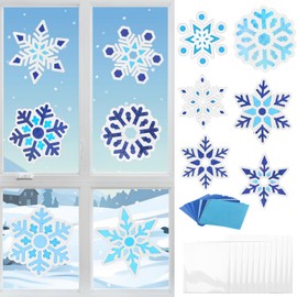 MONCAP 12Pcs Snowflake Stained Glass Decoration Christmas Art and Craft Kits for Kids, Winter Themed Snowflake Papercraft Window Classroom Xmas Party Decor