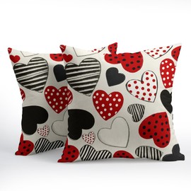 Kawani Valentines Day Pillow Covers 18x18 Inch Black and Red Heart Outdoor Decorative Throw Pillow Covers Set of 2 Valentine's Day Pillowcases Farmhouse Cushion Covers for Couch Sofa Decor
