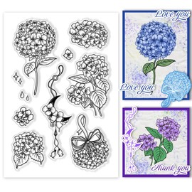PH PandaHall Hydrangeas Clear Stamps, Flower Silicone Stamps Transparent Seal Stamps Rubber Stamps for DIY Photo Albums, Holiday Cards, Scrapbookings, Gift Tags and Other Craft Projects