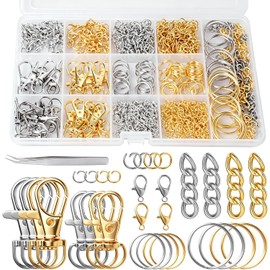 1130 Piezas Kit para Hacer Llaveros, Llaveros DIY, Incluye Llaveros, Cierres de Mosquetón Metálicos, Ganchos Giratorios y Cadenas Retráctiles; Ideal para Crear Accesorios Hechos A mano (Oro y plata)