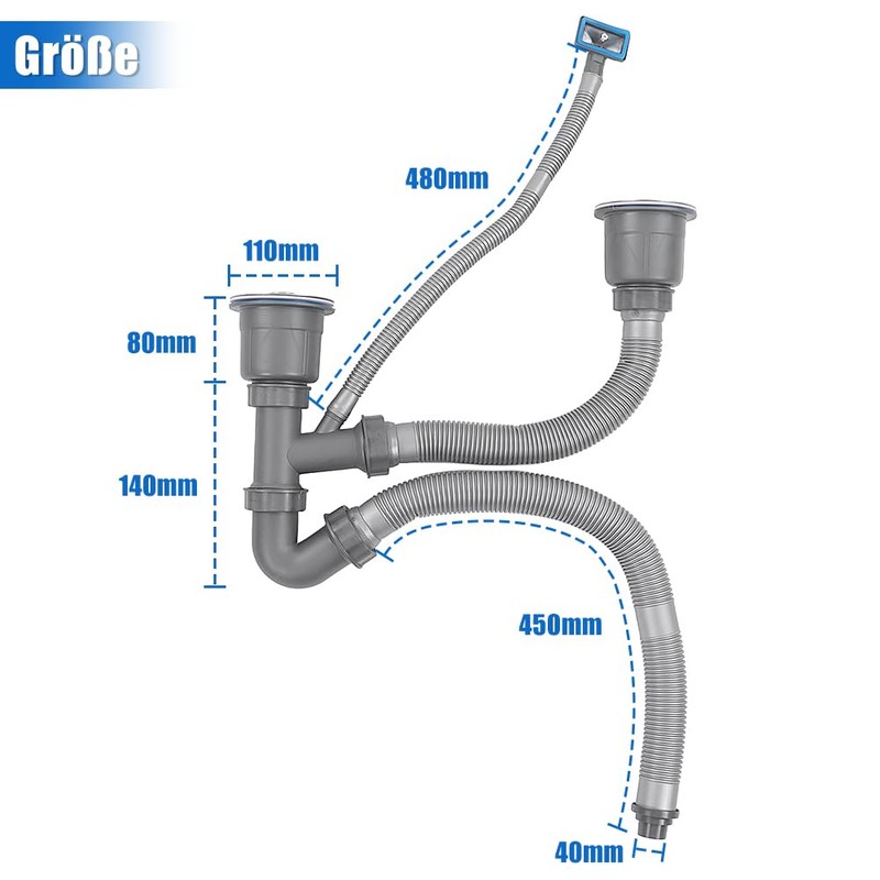 Expandable All-in-One Sink Drain Pipe, P Siphon Pipe for Double