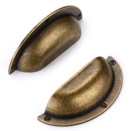 Pack of 6 Cabinet Handles Antique Brass Hole Spacing 64 mm Handles for Kitchen Cabinets Zinc Alloy Furniture Handles Vintage Shell Handle