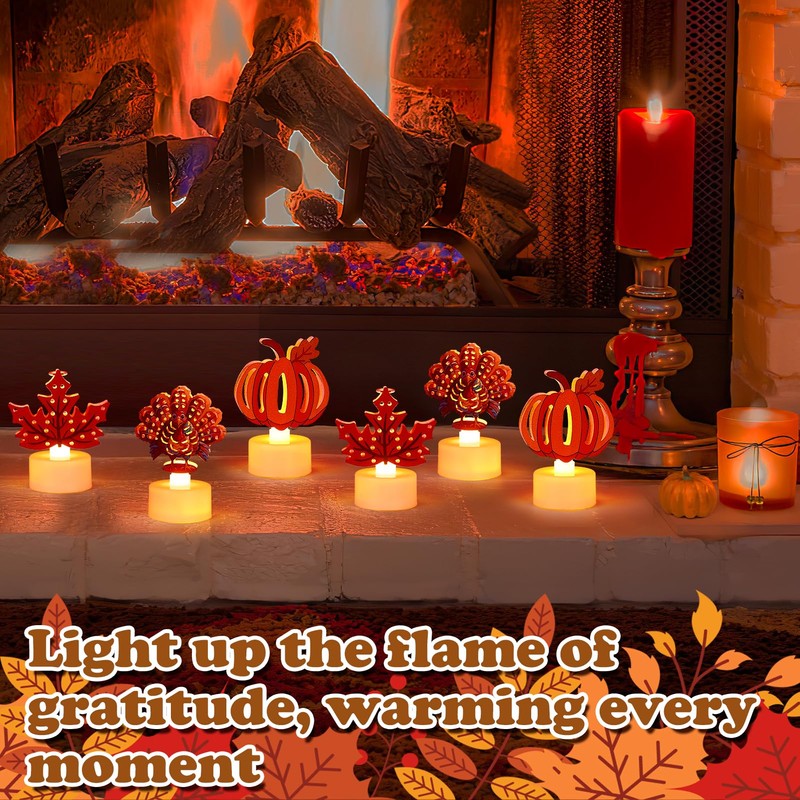 Thanksgiving Tea Lights Flameless Candles - Turkey Pumpkin Maple Leaf