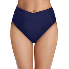 Tempt Me - Traje de baño de cintura alta para mujer, corte en V, parte inferior de bikini, Azul marino, XS