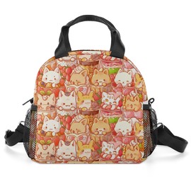 WOBAGMEN Lunch box Kids,Insulated Cat Lunch Bag Cute Small Reusable Leakproof Lunch Totebag With Shoulder Strap for Girls Boys Women School Work Picnic (red cat)