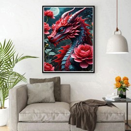 DPHERO DIY Dragon Diamond Painting Pictures for Adults Beginners, 5D Flowers Diamond Painting Set, DIY Fantasy Round Stones Diamond Art Kits, Diamond Painting for Home Decor 30 x 40 cm