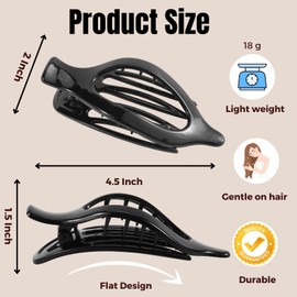 8 Pack Glossy Black Flat Hair Clips for Women – High-Shine Non-Slip Claw Clips, Strong Hold Minimalist Hair Accessories for Work, Travel, or Daily Styling