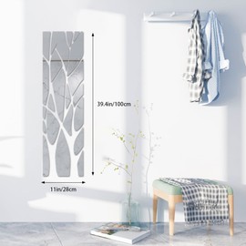 haodeni 3D Big Tree Mirror Wall Sticker Acrylic Home Art Decals Removable Wallpaper Mural Stickers Self-Adhesive Branches Combo DIY Decoration for Living Room Bedroom Bathroom Office, Silver