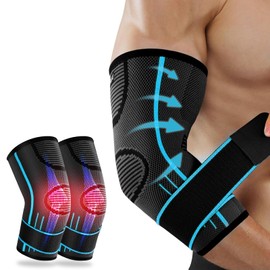 Elbow Brace with Strap, 2 Pack Elbow Compression Sleeve Adjustable Tennis Elbow Brace for Men Women Soothing Joint Discomfort Arm Brace for Weightlifting Workouts Golfer Elbow Brace Blue (Medium)