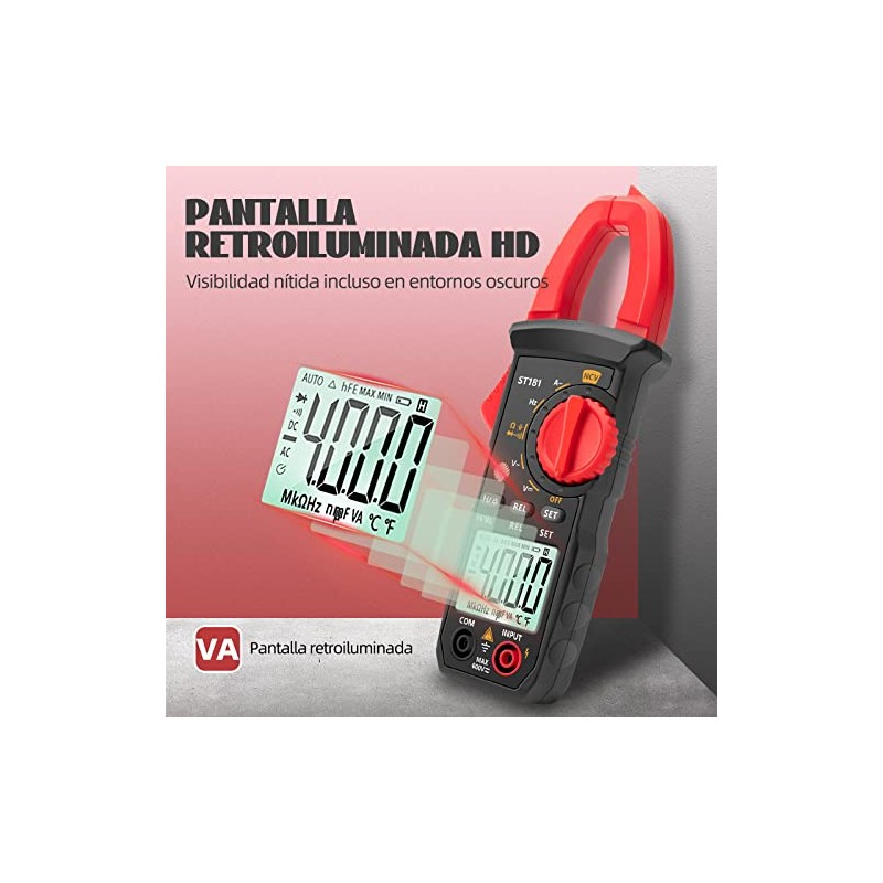 Multimetro Digital de Gancho,Pinza Voltimetro Amperimetro de 4000 Unidades