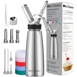 Otis Classic 304 Stainless Steel Whipped Cream Dispenser, 500ml w/ 3 Decorating Nozzles - Commercial Grade Quality Made of Food Grade Stainless Steel - Easy to Use and Clean Ideal for Desserts for Home Chef