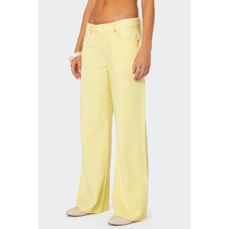 Roman Low Rise Slouchy Jeans - Color: YELLOW, Size: XS