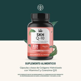 Life 360+ SKN Q-10 | 220 cápsulas | Cápsulas a base de Colágeno hidrolizado con Vitamina E y Coenzima Q10 | Suplemento Alimenticio | Cápsulas de agua y gelatina | Suplemento Alimenticio con 220 cápsulas.