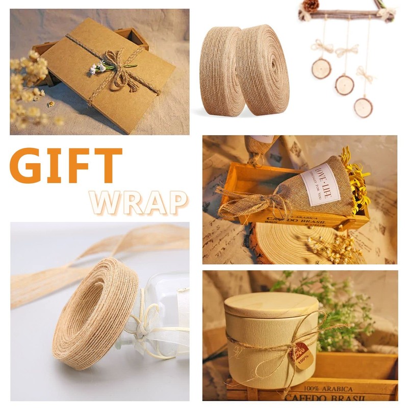 2 Rolls Burlap Craft Ribbon and 1 Bundle Natural Jute