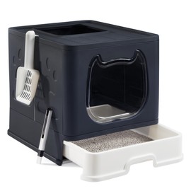 Suhaco Cat Litter Box Enclosure with Lid Hidden Covered Kitten Litter Box Top Entry Kitty Litter Boxes (Dark Black)