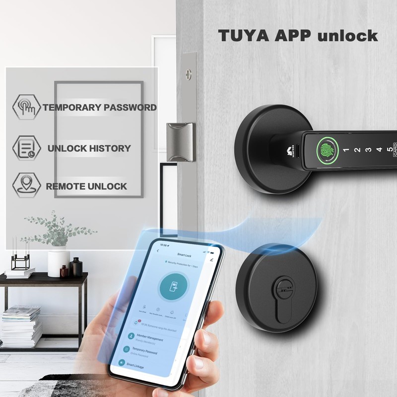 Smart Door Lock Set, Fingerprint, Passcode, Cards, App Control, Keyless