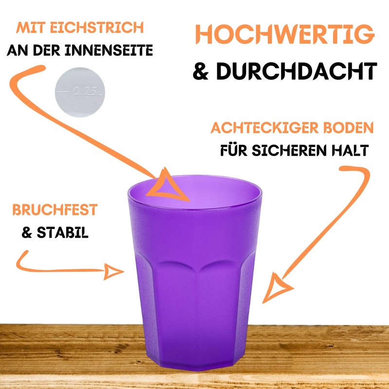 Engelland - 6 x Purple Frosted Plastic Cups 250ml with