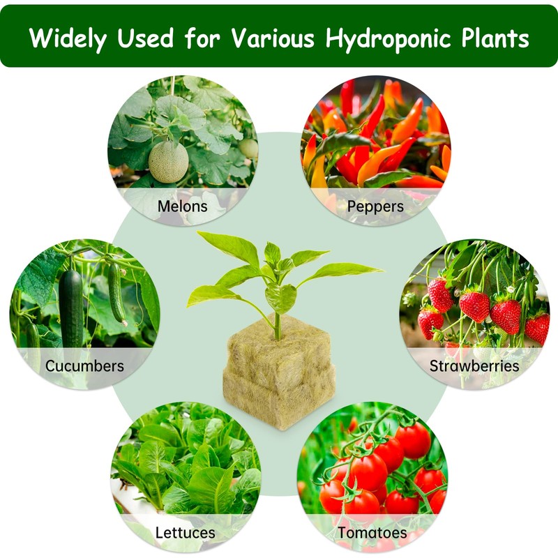 Erilolen 1.5" Rockwool Grow Cubes for Hydroponics - 98 PCS