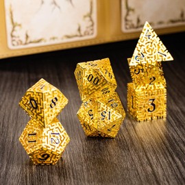 Premium Metal Hollow DND Dice Set with 20 Sided dice - 7 Piece Zinc Alloy RPG Accessories for Dungeon Masters, Game Starters, and Gift Seekers, Balanced Weight, Metallic Luster Maze Design (Paladin)