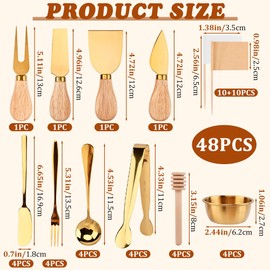 48Pcs Charcuterie Boards Accessories, Charcuterie Utensils Cheese Butter Spreader Set Mini Serving Tongs Spoons Forks Dipping Bowls and Toothpick Flags for Party Festival(COLOR:gold)