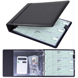 Antner 3 Ring Business Checkbook Binder for 3-On-A-Page End-Stub Deskbook Checks, 600 Checks Capacity, PU Leather Check Book Binder Cover with Zipper Pouch Fit 3 & 9 Holes Check Holder Organizer