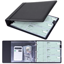 Antner 3 Ring Personal Check Binder for 3-on-a-Page End-Stub Deskbook & Personal 3 Holes or 9 Holes Small Size Checks, PU Leather Check Holder Checkbook Binder Cover with Zipper Pouch, Black