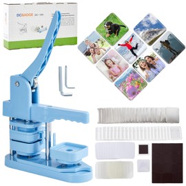 Photo Magnet Making Machine, Button Press Machine for 2 Inches / 50mm Square Fridge Magnetic Stickers, 100 Sets of Button Maker Supplies, Badge Maker Kit for Home School DIY Crafts, Business (Blue)