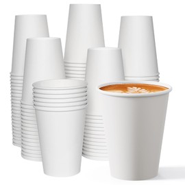 JOLLY CHEF 12 oz Paper Coffee Cups 100 Pack, Disposable Coffee Cups, White Hot Paper Cup for Party, Office, Home, Travel