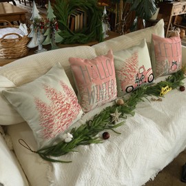 LITIVY Christmas Pillow Covers Set of 4 for Christmas Decor Xmas Decorative Pillowcase Winter Holiday Throw Cushion Case for Home (Pickup Christmas Tree) (Pink, 18"x18")