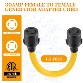 Kanayu 1.5 Ft 30 Amp Generator Adapter Cord Compatible with NEMA L14-30R to L14-30R, 4 Prong Locking Female to Female Adapter Cord, STW 10AWG/4C, 2X L14-30R Female Receptacle Generator Extension Cord