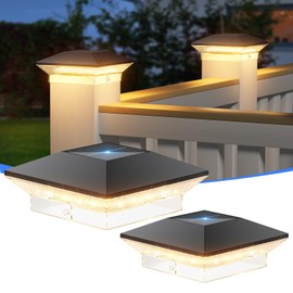 LETMY 2 Pack Solar Post Cap Lights Outdoor, 40 LEDs 4x4 Fence Post Solar Lights Outdoor with 3 Modes, 30 Lumens Waterproof Solar Powered Deck Fence Cap Light for 3.5x3.5 4x4 Vinyl Wooden Posts (Black)