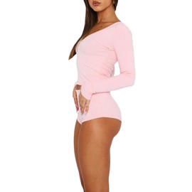 FWBBG Womens 2 Piece Pajama Sets Button Down Crop Tops Long Sleeve V Neck Matching With PJ Shorts Y2k Outfits Lounge Sleepwear Set (Short-Pink, Small)