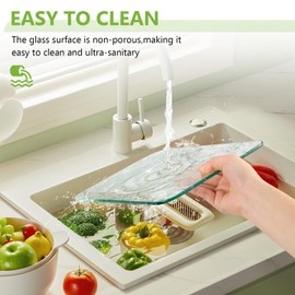 Tempered Glass Cutting Board for Kitchen,Clear Glass Cutting Board with Rubber Feet,Scratch, Heat, Shatter Resistant and Easy to Clean (12"x16")
