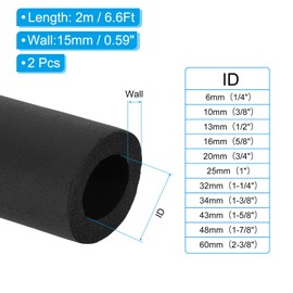 PATIKIL 1 5/8" (43mm) ID x 6.6Ft x 0.59" Pipe Insulation Foam Tube, 2pcs Pipe Cover Wrap Roll Bar Tubing for Handle Grip HVAC Air Conditioner Units, Black