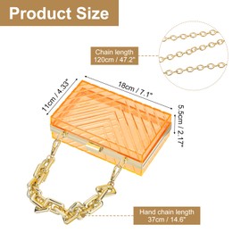 QUARKZMAN Women's Clear Purse, Acrylic Clear Clutch Bag, V-Shape Acrylic Purses, Transparent Shoulder Bag with Removable Chain for Travel, Office, Orange/Gold, Orange/Gold