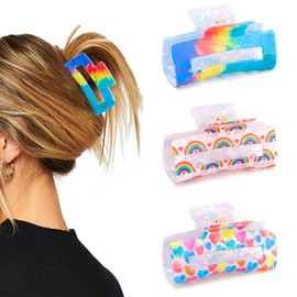 Vovii 3Pcs Rainbow Claw Clips for Women Pride Accessories, Funny Novelty Hair Clips Rainbow Hair Accessories for Women's Gifts