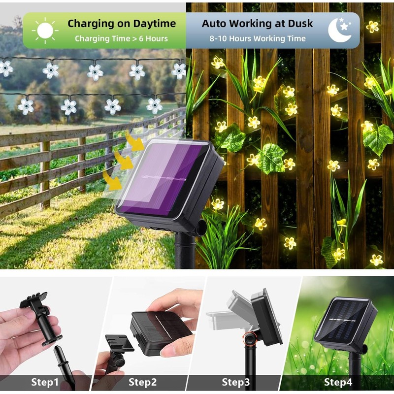 Solar String Light, 7M 50LED Cherry Blossom Fairy Light, Outdoor