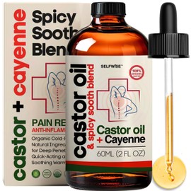 Organic Castor Oil with Cayenne Pepper - Skin-Nourishing, Soothes Muscles & Joints, Enriched with Vitamin E for Men and Women. Ideal for Daily Comfort