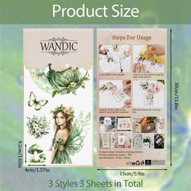 WANDIC 3 Sheets Transfer Stickers Green Fairy Elf Waterproof Furniture Craft Decorative for DIY Scrapbooking Photo Albums 15x30cm