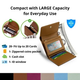 Ya Gameel RFID-Blocking Women's Real Leather Wallet with Large Capacity and Wristlet - Small, Secure, and Chic - Conveniently Holds Cards, Cash, and Coins (Wine Red - RFID Protected with Wristlet)