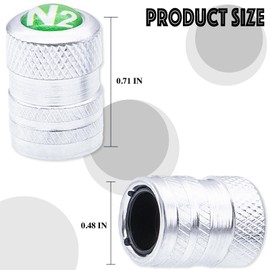 MEAJOO 5PCS N2 Tire Valve Stem Caps, with Plastic Liner,with N2 Nitrogen Logo Anodized Alloy Universal Tire Valve Stem Covers for Cars, SUV, Trucks, Bikes, Motorcycles, Bicycles(Silver)