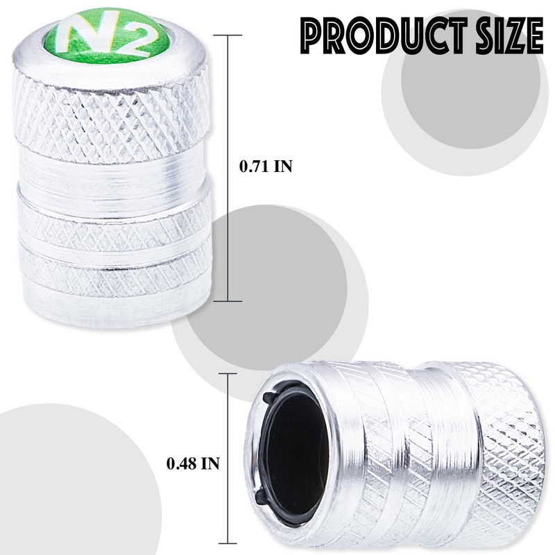 MEAJOO 5PCS N2 Tire Valve Stem Caps, with Plastic Liner,with