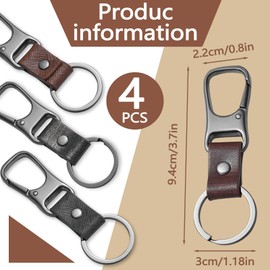 Huakaile 4 Pieces Metal Car Key Chain Ring Holder & Keeper, Self-Locking PU Leather Belt Key Holder Clip Loop for Men and Women Car Home (Coffee, Gray)