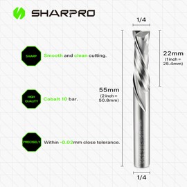 SHARPRO Compression CNC Router Bit 1/4 Inch Shank and 1/4 Inch Cutting Dia. 22mm CL. 55mm OVL. Solid Carbide Up&Down CNC Bits for Wood Cutting, Slot Mortise, Engraving