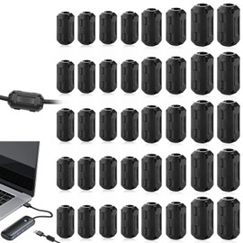 Ferrite Cores for Cables, Pack of 40 Ferrite Cores Suppression Filter, Ferrite Ring Core Suppression Filter, Folding Ferrite, Clip-on Ferrite Ring Ferrite Cores for Cable RFI, EMI, 3.5 mm 5 mm 7 mm 9