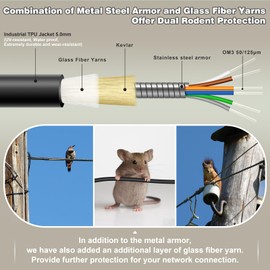 YUTIANHOME 10 Meters 6 Core OM3 Multimode Industrial TPU LC to LC Outdoor Armored Fiber Patch Cable, Direct Burial 6 Strands Fiber Optic Cable, 10Gb Duplex 50/125um MMF LC-LC 6 Fibers